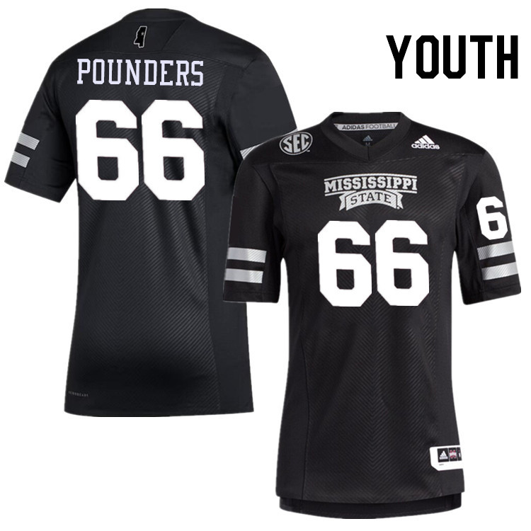 Youth #66 Makylan Pounders Mississippi State Bulldogs College Football Jerseys Stitched-Black